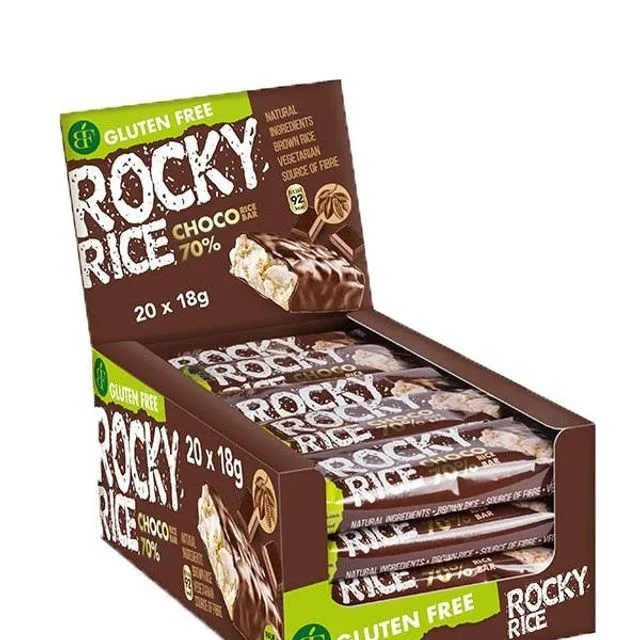 Display Ready For Sale Of 20 Puffed Rice Bars Rocky Rice Dark Chocolate (Pack of 20)