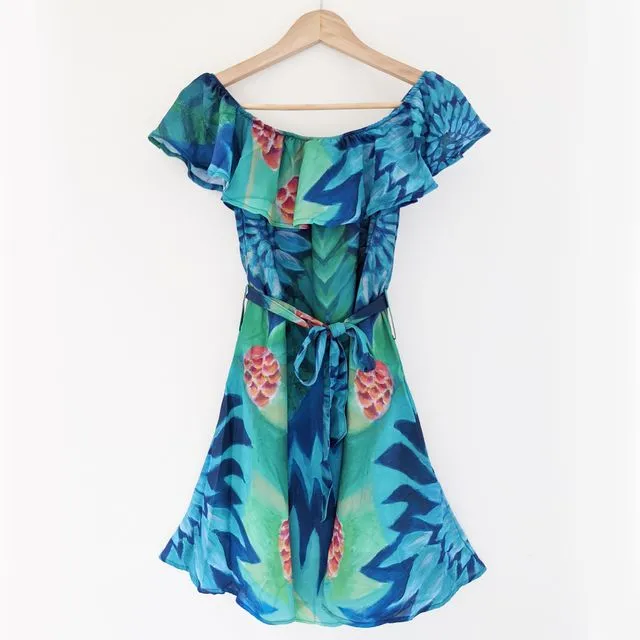 Off-Shoulder Dress Blue Spiral