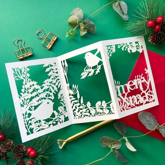 3D Merry Christmas card, Pop up robin Christmas card