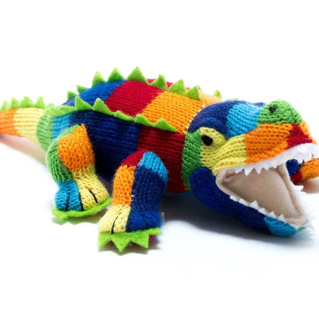 Knitted Crocodile Baby Rattle Wide Bold Stripes