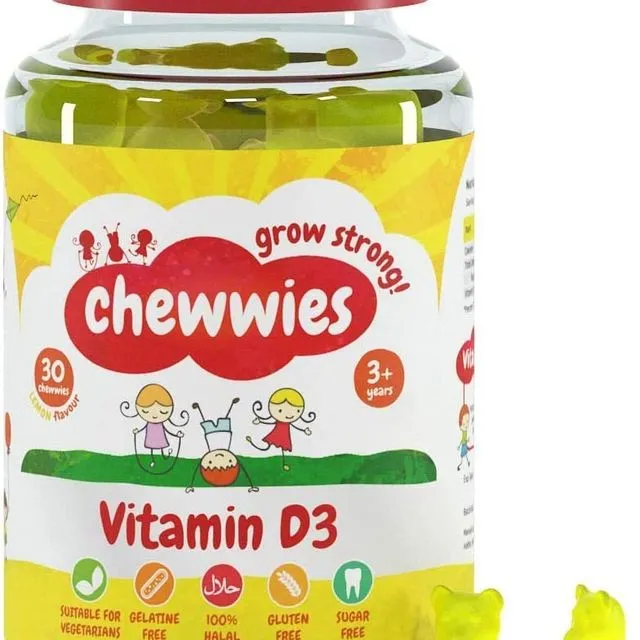 Chewwies Vitamin D - Chewable D3 Vegan Gummies- Gelatin Free, Sugar Free, Halal & Gluten Free, Non-GMO - for Adults and Children to Support Healthy Growth and Development (30 Day Supply)