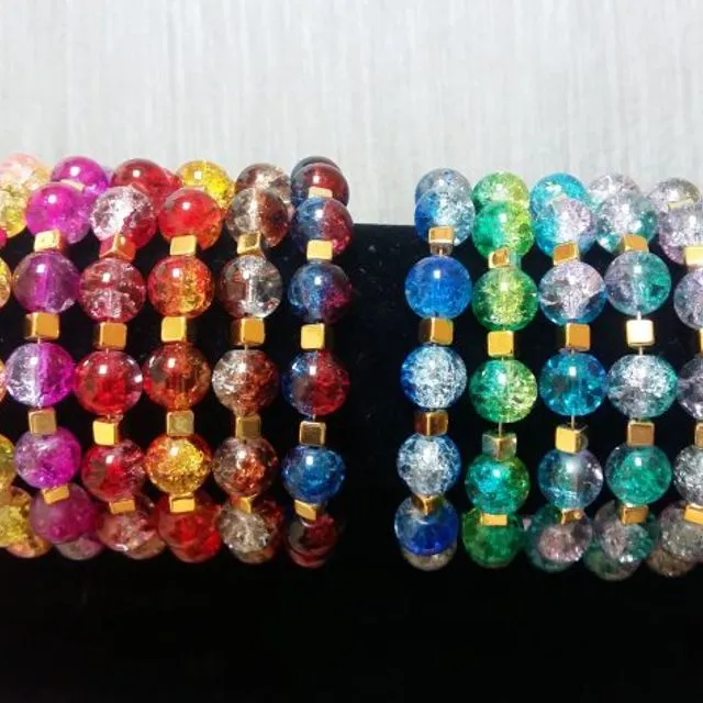 DETSTAR GRADIENT ROUND CRACKLE GLASS AND GOLD SQUARE COLOUR BEAD BRACELETS