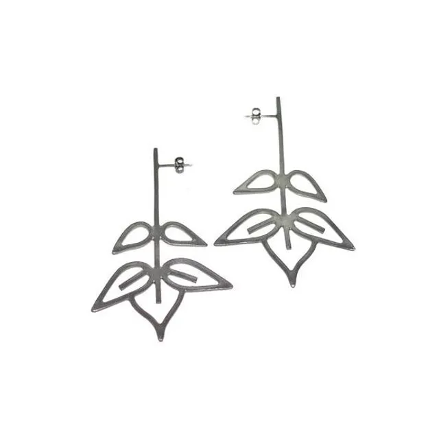 Ash Tree Earrings - Brass Black Rhodium-Plated