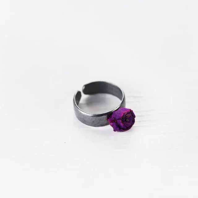 Adjustable Flower Ring M - Silver 925 (Purple)