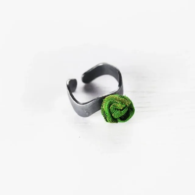 Adjustable Flower Ring M - Silver 925 (Green)