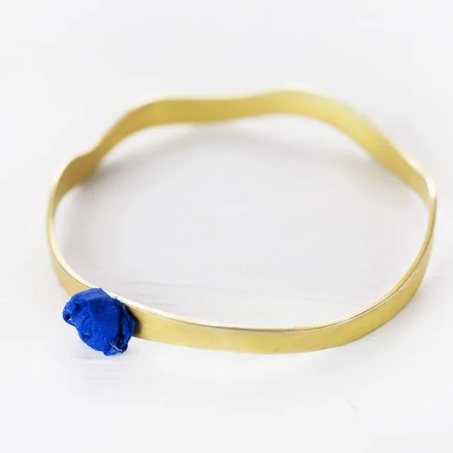 Flower Bangle Bracelet - Wavy with one flower (Blue)