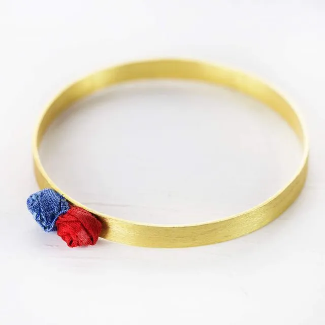 Flower Bangle Bracelet - Straight with 2 flowers (Light Blue/Red)