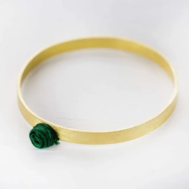 Flower Bangle Bracelet - Straight with 1 flowers (Dark Green)