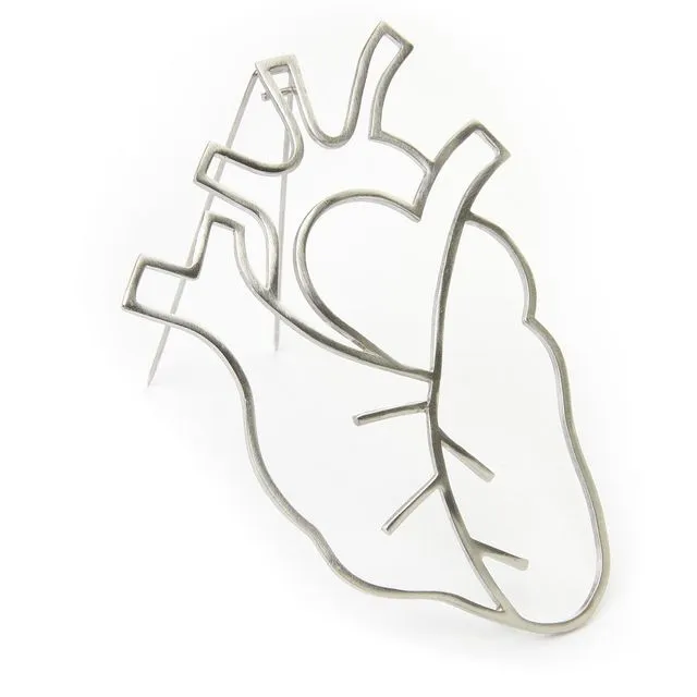 Silver Anatomical Heart Brooch - Silver Platinum-Plated