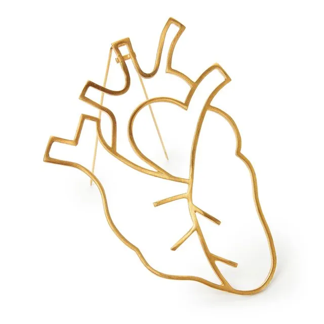 Silver Anatomical Heart Brooch - Silver Gold-Plated