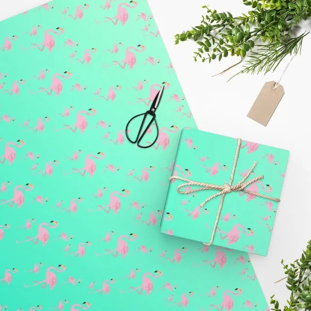 Luxury Gift Wrap - Green Flamingo - Wrapping Paper | Christmas, Birthday, Mothers, Fathers Day, Craft, Scrapbook, Journal