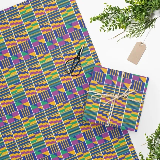 Luxury Gift Wrap - Kente Blue - Wrapping Paper | Christmas, Birthday, Mothers, Fathers Day, Craft, Scrapbook, African, Ghana, Print