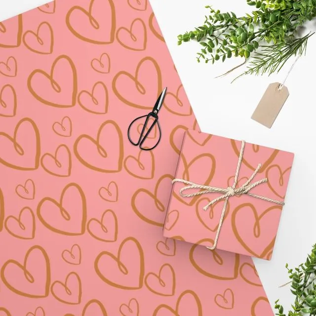 Luxury Gift Wrap - Pink Hearts - Wrapping Paper | Christmas, Birthday, Mothers, Fathers Day, Craft, Scrapbook, Journal