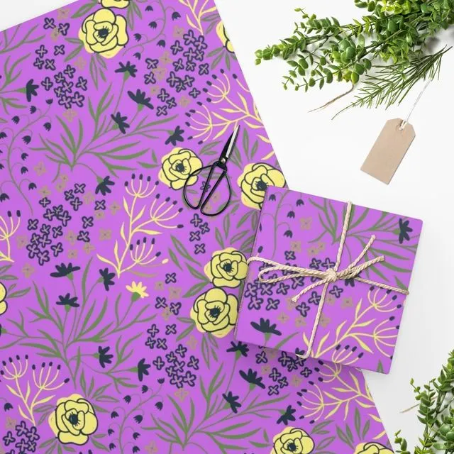 Luxury Gift Wrap - Purple Floral - Wrapping Paper | Christmas, Birthday, Mothers, Fathers Day, Craft, Scrapbook, Journal