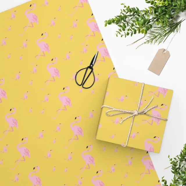 Luxury Gift Wrap - Yellow Flamingo - Wrapping Paper | Christmas, Birthday, Mothers, Fathers Day, Craft, Scrapbook, Journal