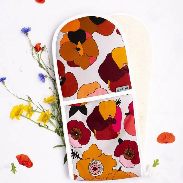 Poppy Red Floral Oven Glove