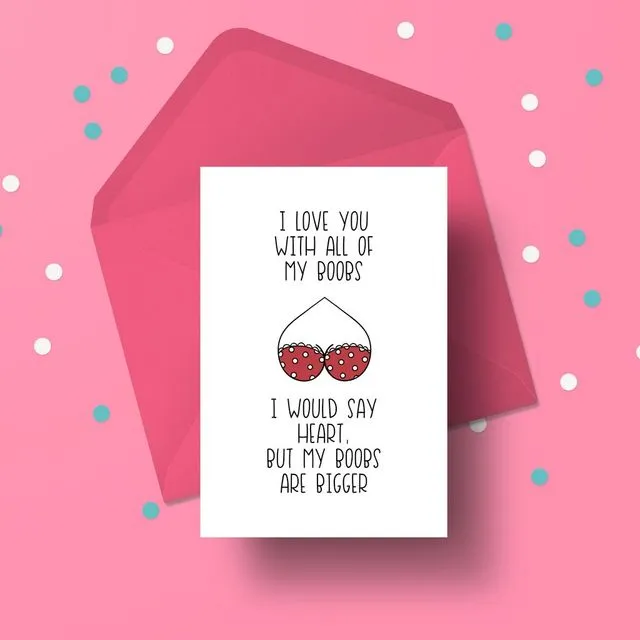 Cheeky Big Boobs Card - Perfect for Valentines Day or Anniversary (Pack of 15)