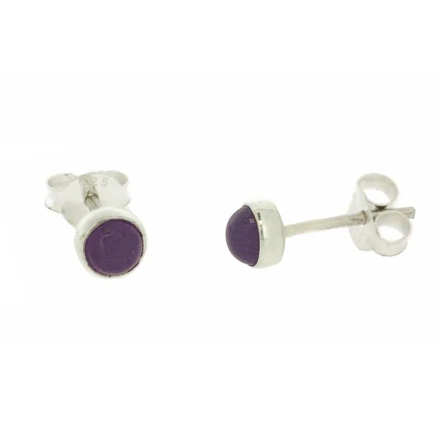 Sterling Silver 4mm Tiny Round Studs in Amethyst
