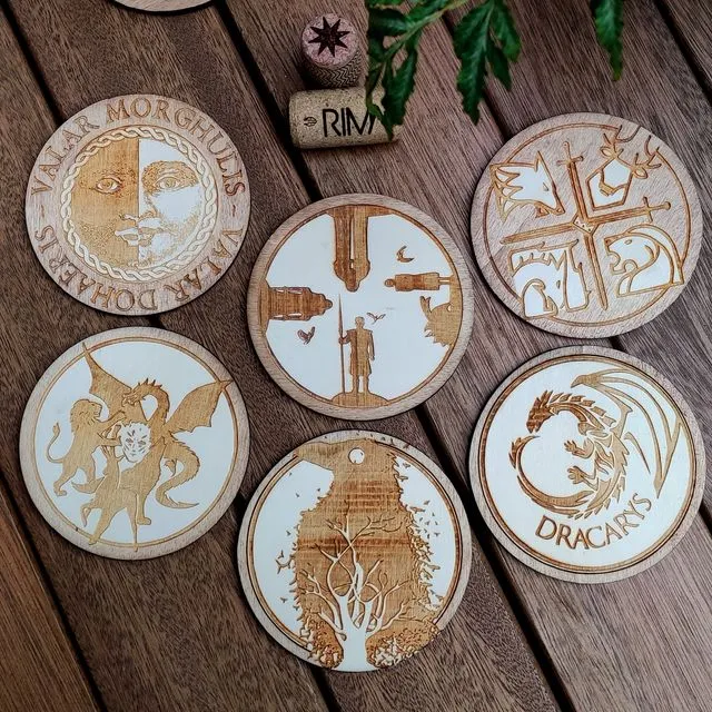 Set of 6 Game of Thrones Wood Coasters - Housewarming Gift - GOT