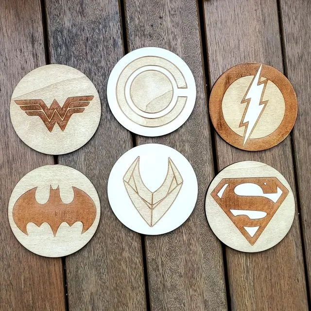 Set of 6 Justice League Wood Coasters - Housewarming Gift - Superheroes