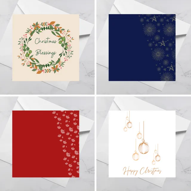 Eco Friendly Greeting Card Bundle - Christmas Collection | Recycled Paper, Blank Inside, Advent, Star, Bauble, Mistletoe,