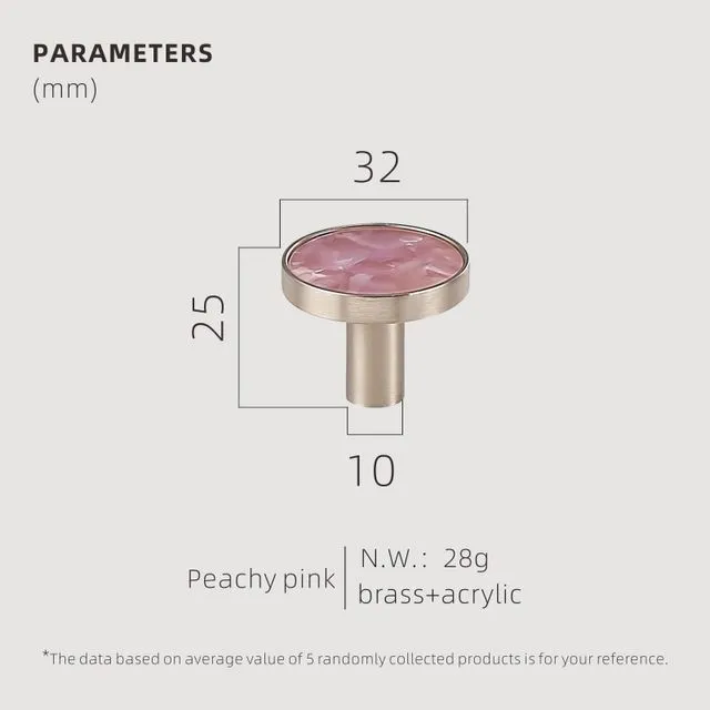 TESTA Satin Nickel Solid Brass Acrylic & Shell Knobs / Pulls (Peach Pink) - Medium
