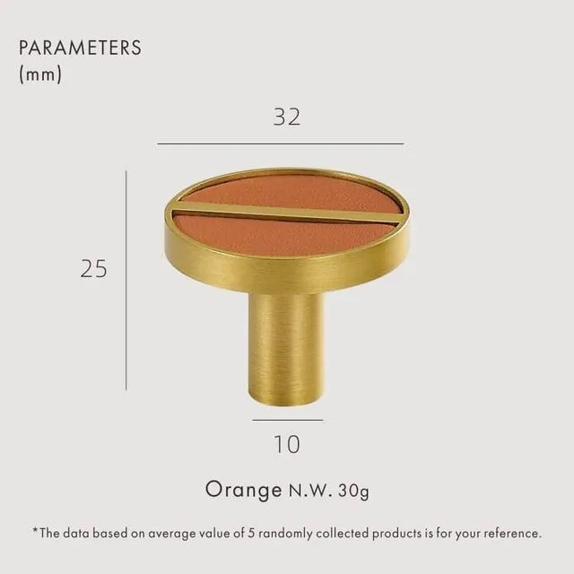 PELL Solid Brass & Leather Knobs - Orange