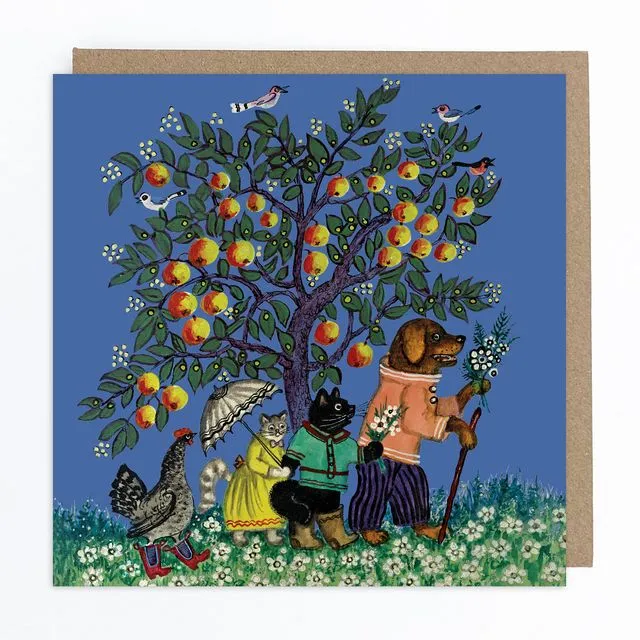 Animals under Apple Tree Greeting Card