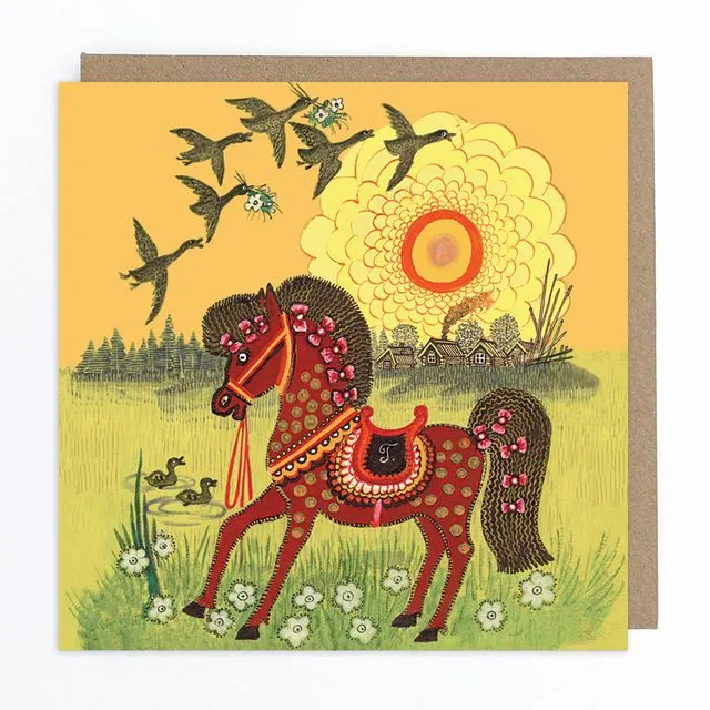 Horse in Sunshine Amber Greeting Card