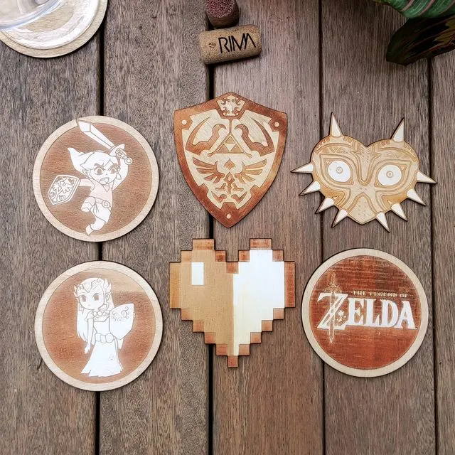 Set of 6 Legend of Zelda Wood Coasters - Housewarming Gift - Link