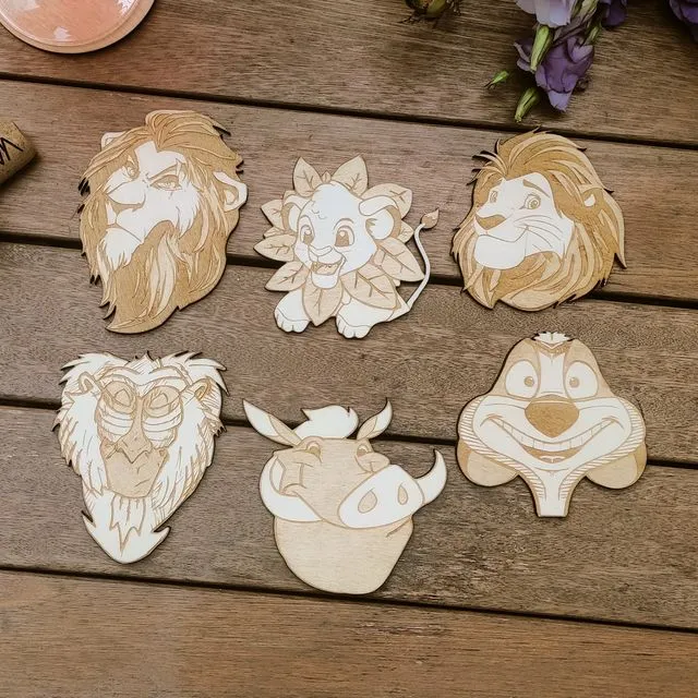 Set of 6 Lion King Wood Coasters - Housewarming Gift - Cup Holders - Table Setting