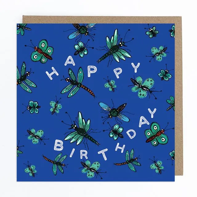 Happy Birthday Butterflies and Dragonflies Greeting Card
