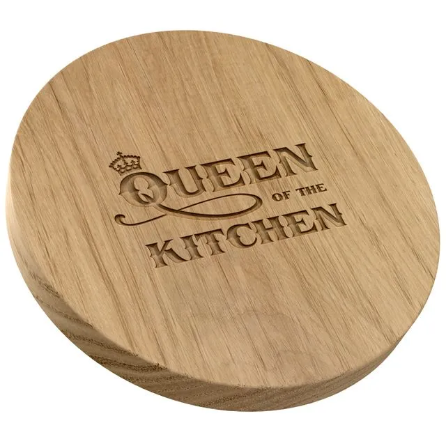 "Queen of the Kitchen" Carved British Oak Chopping and Serving Board Round