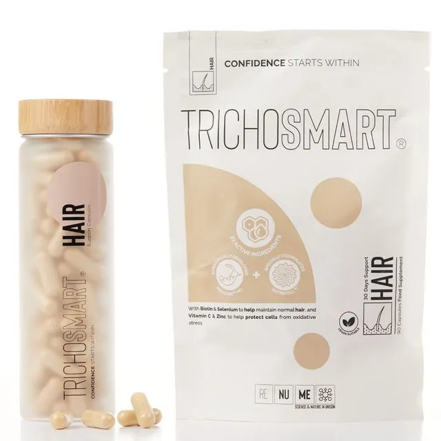 Bundle of TrichoSMART Hair Support Supplements 90s refil pouch x 3 & 1 x bottle kit (D2C)