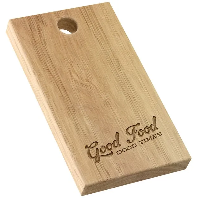 "Good Food Good Times" Carved British Oak Chopping and Serving Board Portrait Medium