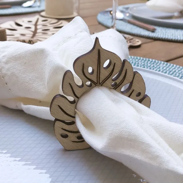 Set of 6 Monstera Wooden Napkin Rings - Housewarming Gift - Table Setting