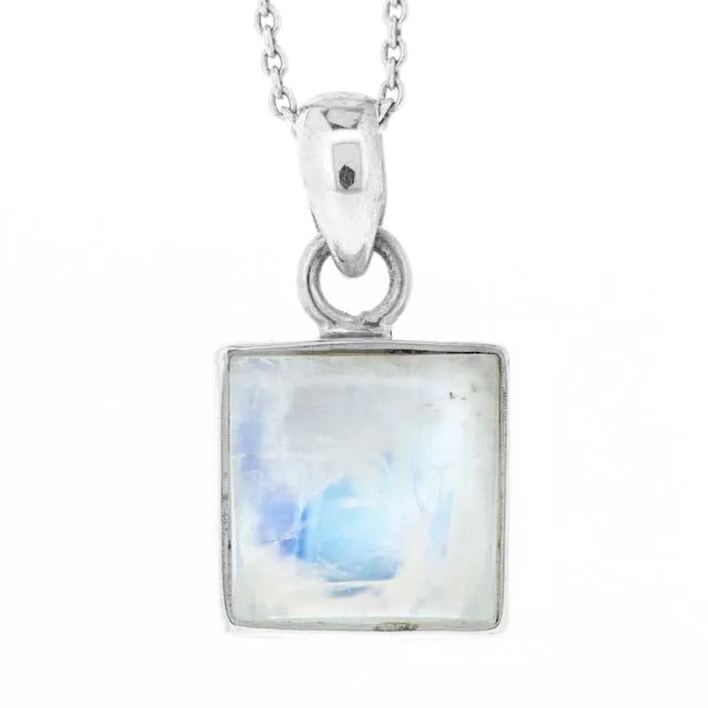 Moonstone Square Pendant with 18 Inch Trace Chain and Presentation Box