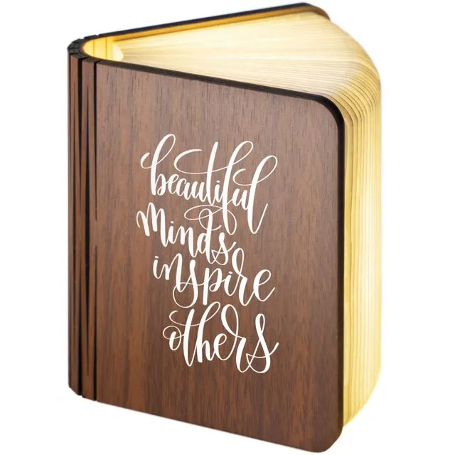 "Beautiful minds inspire others" Wooden Folding Magnetic LED Book Lamp Small