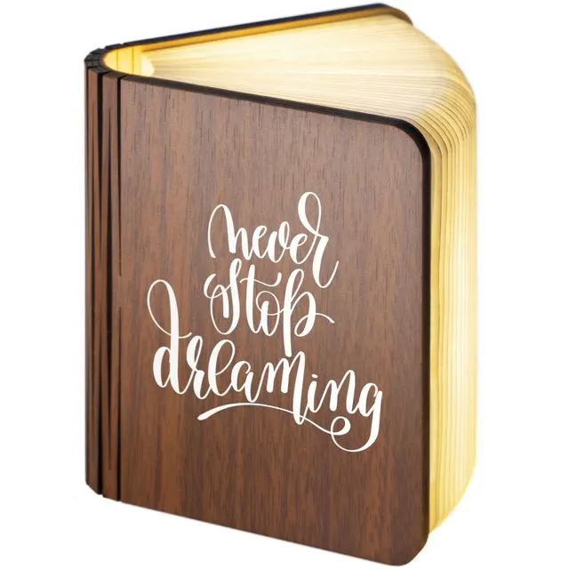 "Never stop dreaming" Wooden Folding Magnetic LED Book Lamp Small