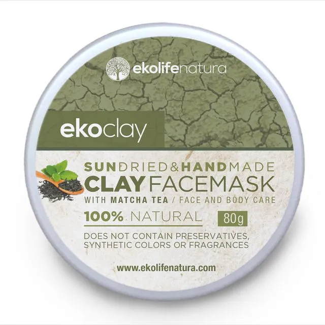 ekoclay Clay face mask with Matcha Green Tea for dry and normal skin, 80g Plastic jar