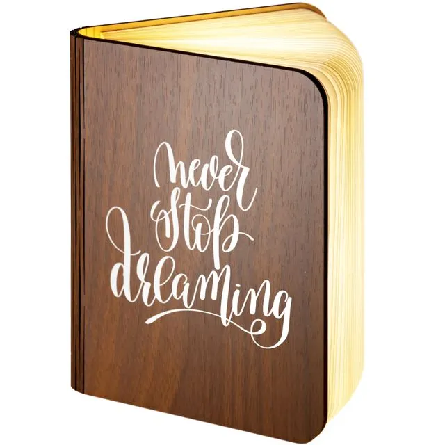 "Never stop dreaming" Wooden Folding Magnetic LED Book Lamp Medium