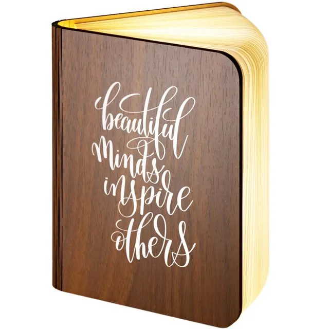 "Beautiful minds inspire others" Wooden Folding Magnetic LED Book Lamp Medium