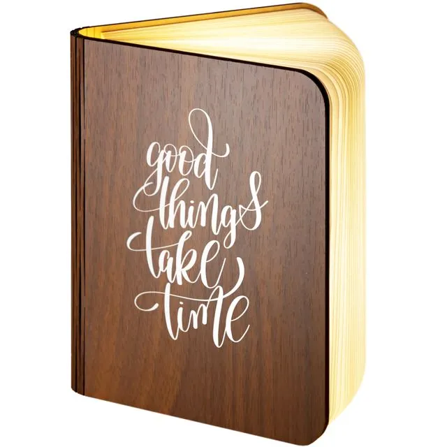 "Good things take time" Wooden Folding Magnetic LED Book Lamp Medium