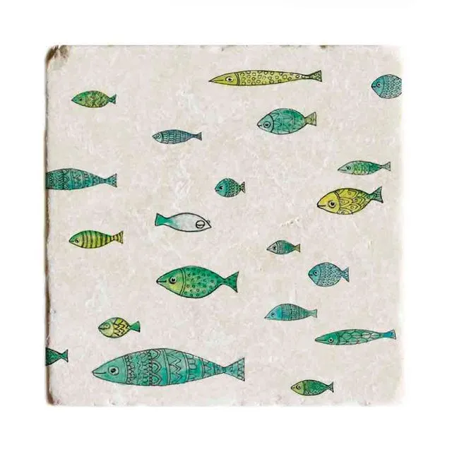Ligarti Natural Stone Coaster | Design Tile | Fish School