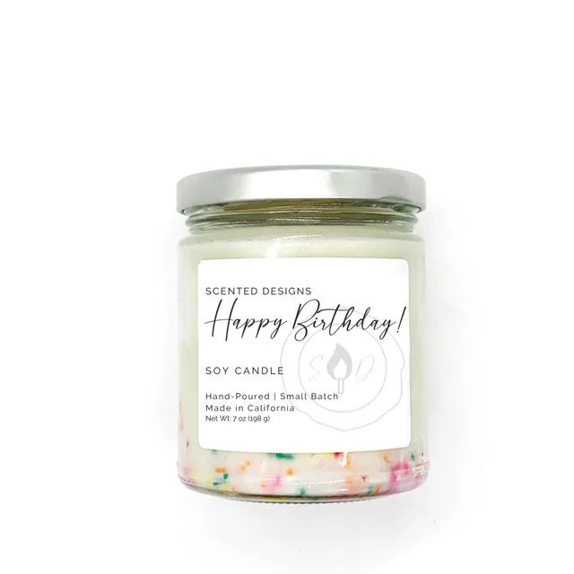 Happy Birthday Soy Candle - 7oz Signature Jar with Rainbow Sprinkles -