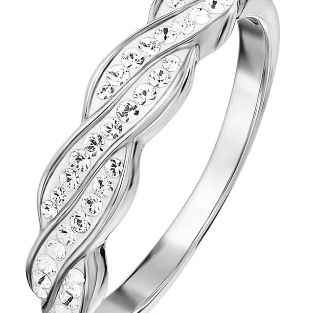 Evoke Sterling’n’Ice Sterling Silver Rhodium Plated Crystal Wave Ring