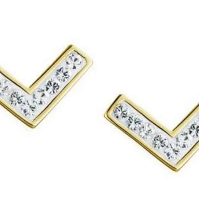 Evoke Sterling’n’Ice Gold Plated Crystal "V" Stud Earrings