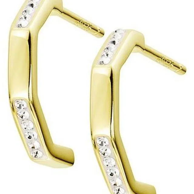 Evoke Sterling’n’Ice Sterling Silver Gold Plated Crystal Half Hexagon Stud Earrings