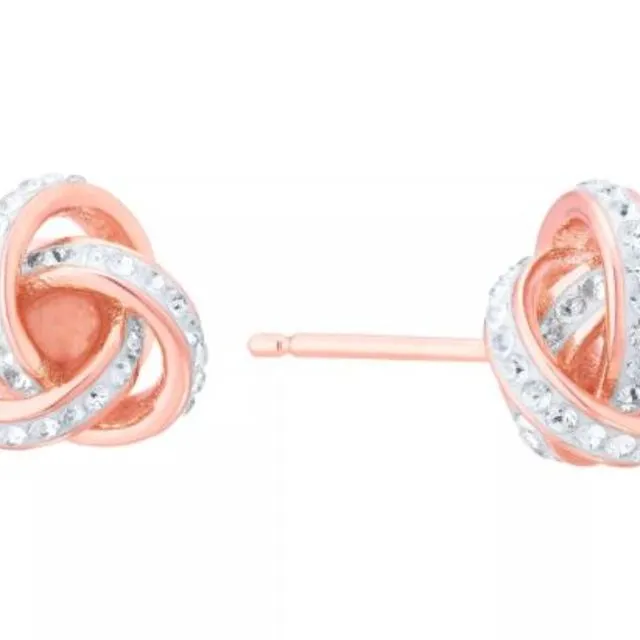 Evoke Sterling’n’Ice Sterling Silver Rose Gold Plated Crystal Crystals Knot Stud Earrings
