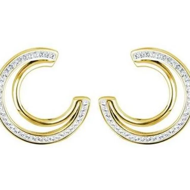 Evoke Sterling’n’Ice Sterling Silver Gold Plated 15.7mm*14mm Crystal Double Crescent Studs